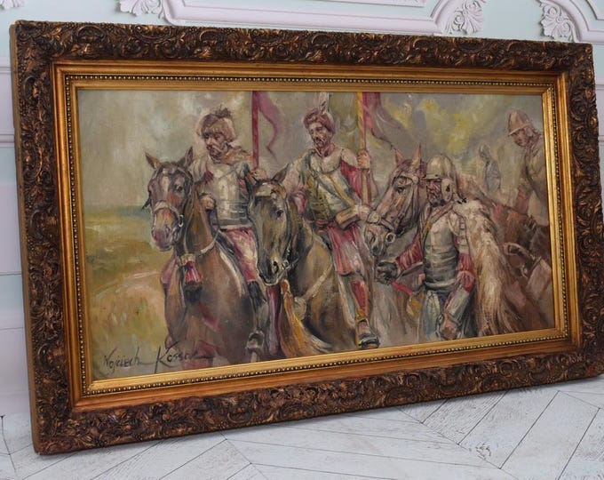 Polish Hussars on Horseback - Large Painting on Canvas - Kossak Art - Home Decor - Antique Painting - Horse Wall Art - Gift Idea
