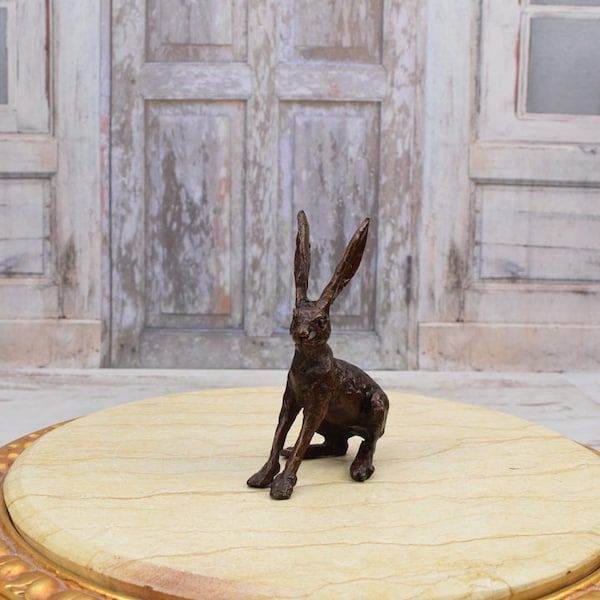 Incroyable statue en bronze de lièvre drôle - Lapin aux longues oreilles - Sculpture en bronze de lapin - Richement décoré - Idée cadeau drôle - Décoration intérieure