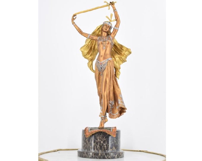 Vienne Style Gilded Bronze Sculpture of Sword Dancer – Elegant Vintage Bronze Figure on Black Marble Base - Home Decor - Gift Idea