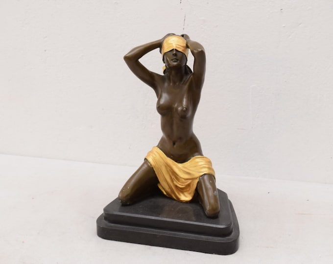 Modernist Woman Dancer Gilded Bronze Statue Art Deco Figurine Sculpture Gift Idea Mature Concept - Home Decor