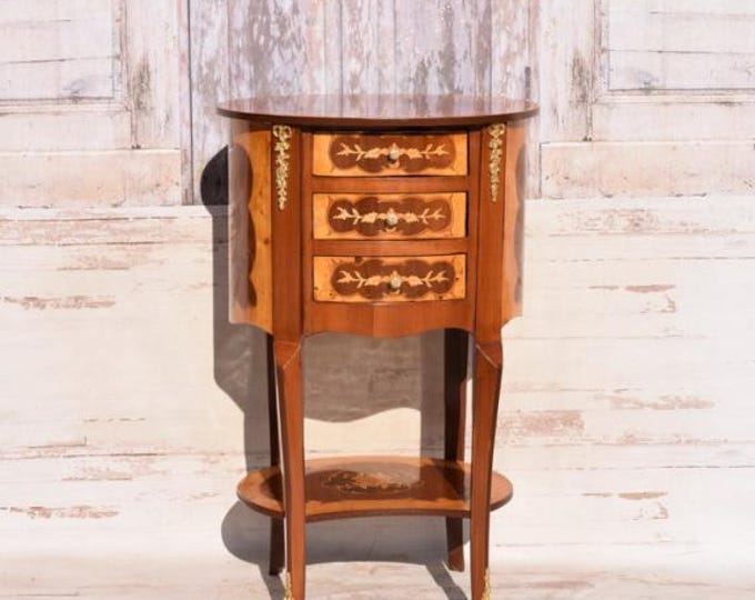 Commode French Louis XVI  Style - Night Stand - Chest of Drawers - Wooden Table Brass Ornaments - Furniture Vintage - Home Decor