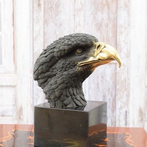 Eagle Head Bronze Sculpture - Eagle Bronze Statue on Marble Base - Vintage Figurine - Gift Idea -
