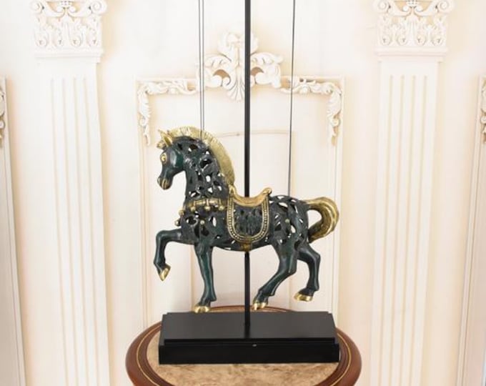 Vintage Bronze Rocking Horse Sculpture — Gilded Patina — Luxury Equestrian Decor — Statement Home Accent