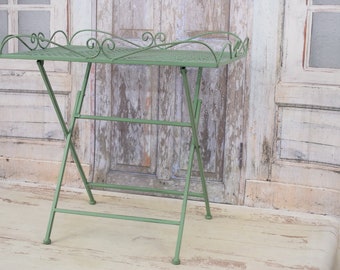 Table fleurie décorative - Table de jardin - Table fleurie en fer vert café - Design de jardin étonnant - Décoration maison et jardin - Idée cadeau