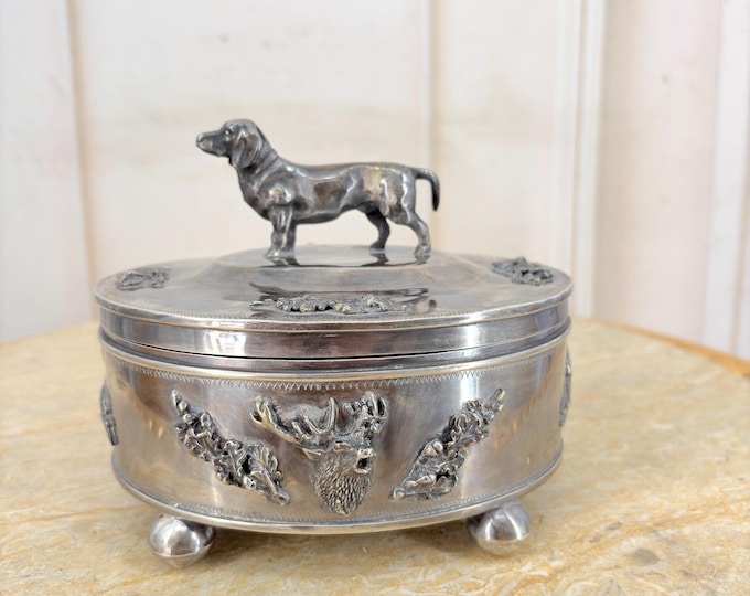 Antique Russian Silver Sugar Box – Tsarist Hunting Dog Decor