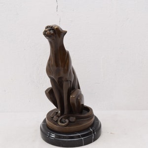 Sitting Modernist Jaguar Bronze - Panther Bronze Statue - Large Sculpture Animal Gift Idea -
