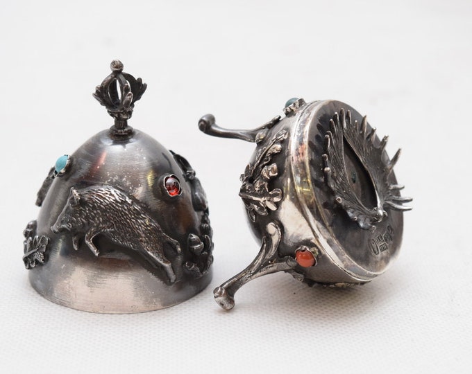 Hunter silver egg - antler deer silver 84 - antique silver box Russia 84 - Old Egg Amazing Gift