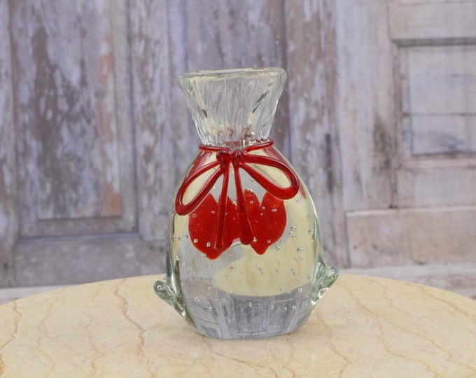 Transparent Murano Vase with Two Hearts - Italian Murano Style - Unique Home Decor - Ideal Gift Idea - Glass Flower Pot - Home Decor