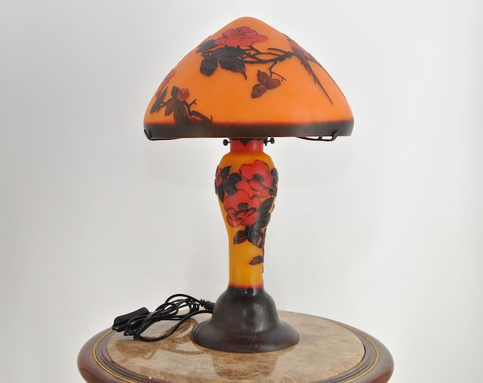 Limited Lamp – Emile Gallé Style Desk Lamp with Floral Motifs – Art Nouveau Glass Table Lamp, Vintage Home & Office Decor Gift