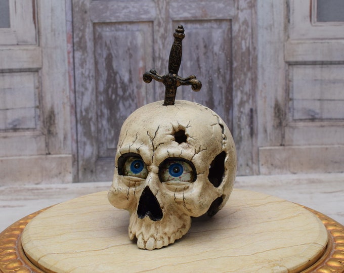 Cast Iron Skull with Letter Cutter - Skull Sculpture - Statue Skeleton Moving Eyes - Funny Toy Gift - Home Decor - Gift Idea