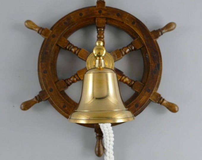 Nautical Ship Wheel with Brass Bell - Wooden Steering Wheel Wall Decor
