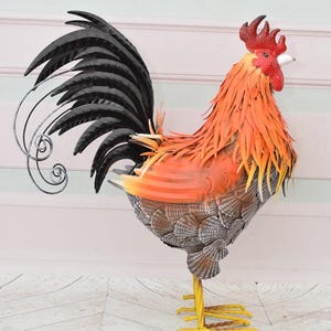 Iron Rooster Colorful Figurine - Figure Sculpture Rosster - Garden Statue Gift Idea - Handcrafted Rooster - Home and Garden Decor