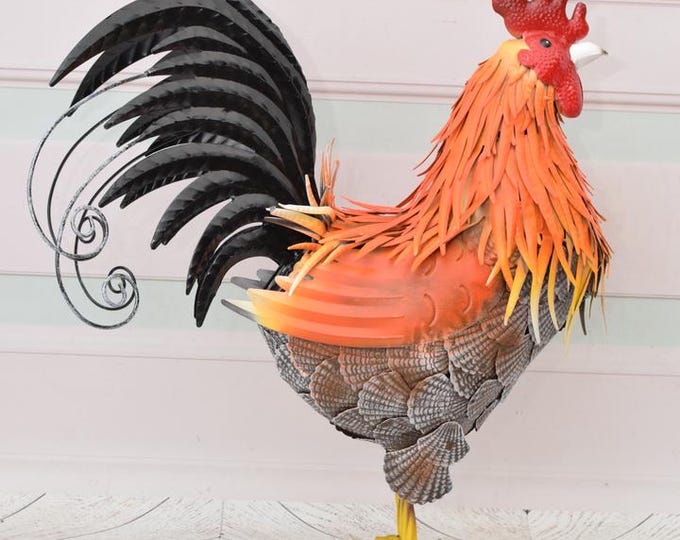 Iron Rooster Colorful Figurine - Figure Sculpture Rosster - Garden Statue Gift Idea - Handcrafted Rooster - Home and Garden Decor