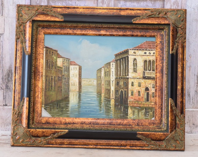 Magical Venice - Italian Cityscape in Golden Frame - Landscape Painting on Canvas - Wall Art - Wall Decor - Luxury Painting Gift Idea