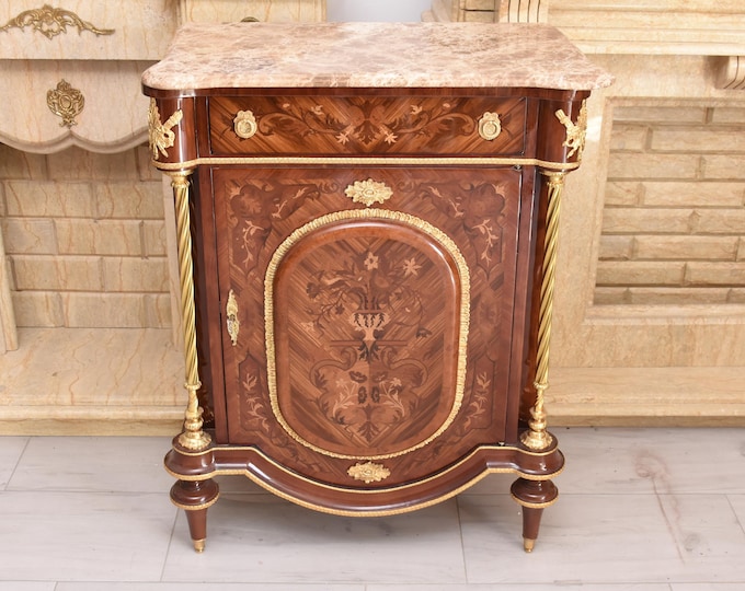 French Baroque Commode: Antique Beech Wood Chest with Marble Top