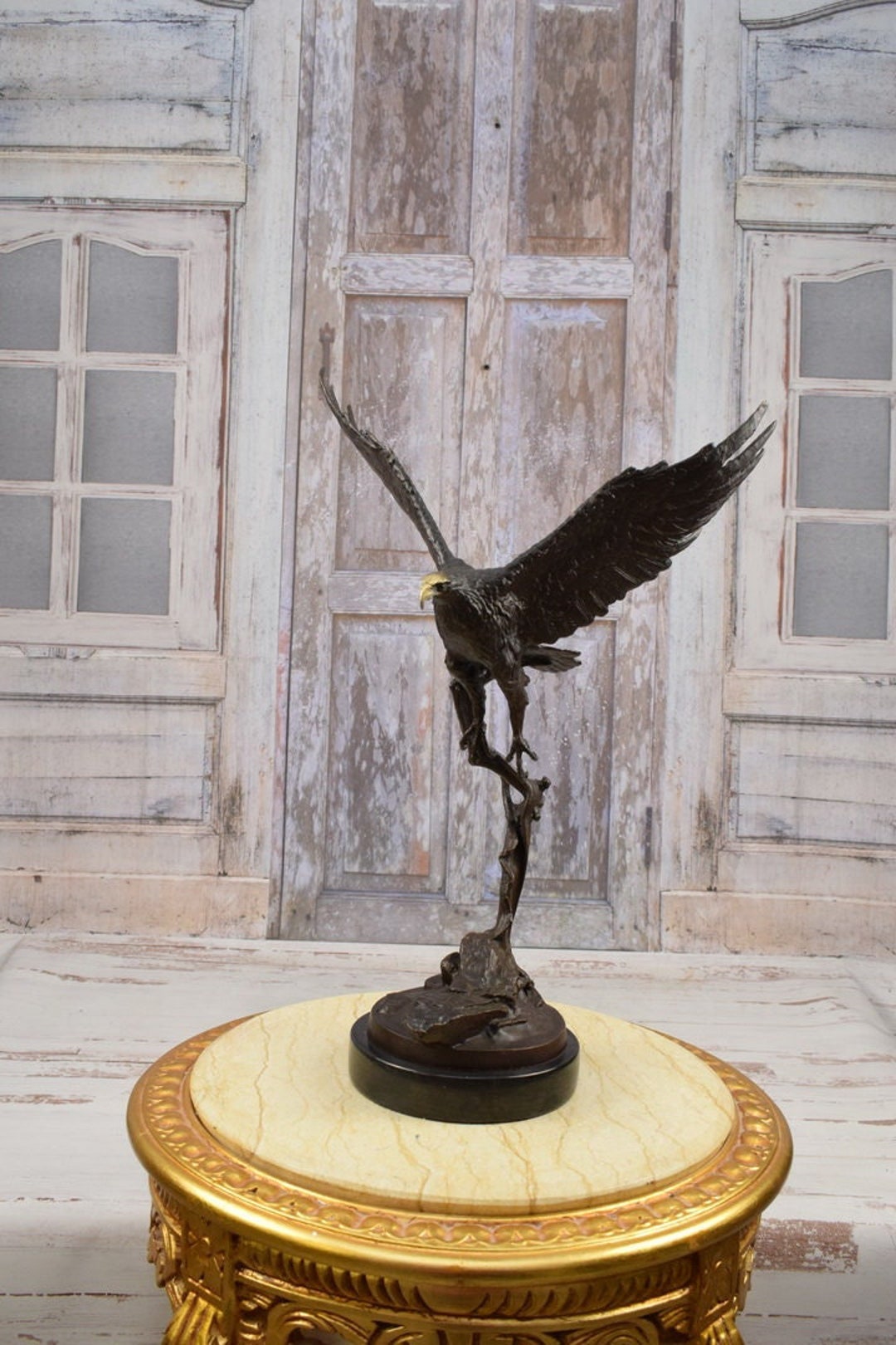 Flying Dangerous Eagle Bronze Statue on Marble Base Amazing Etsy