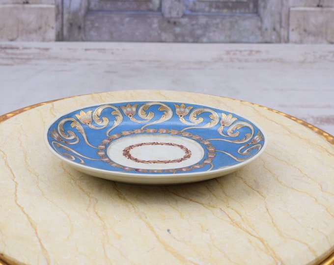 Blue Plateau Porcelain with Gilded Ornaments - Handmade Painted Porcelain - Bowl with Flowers Design Luxury Bowl - Gift Idea for Wedding
