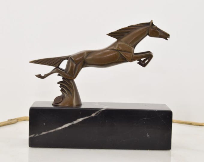 Wild Modernist Horse Bronze Sculpture on Marble Base – Art Deco Horse Figurine, Unique Home and Garden Decor, Vintage Gift Statue