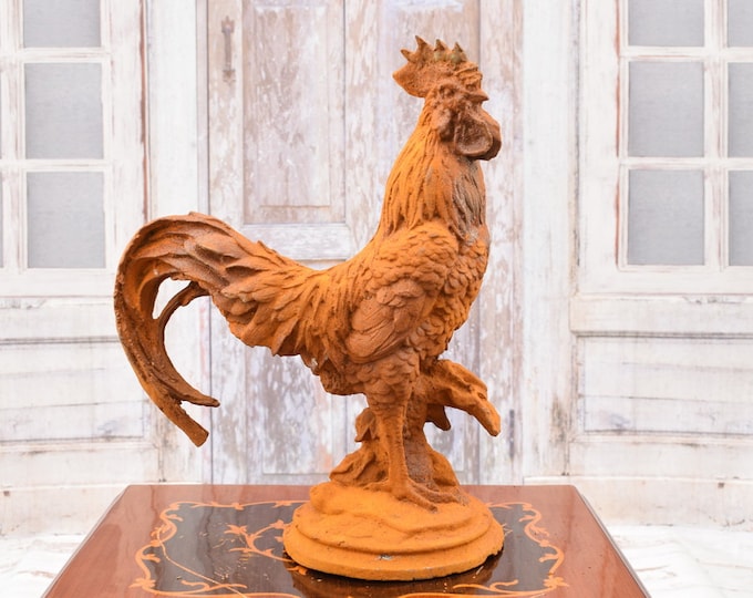 Cast Iron Rooster Sculpture - Rustical Rooster Statue - Farm Sculpture-  Antique Style Figurine - Gift for Farmer - Vintage Style