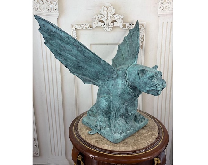 Toscano Gargoyle of Naples Bronze Garden Statue - Heavy Patinated Bronze Figure - Vintage Outdoor Sculpture