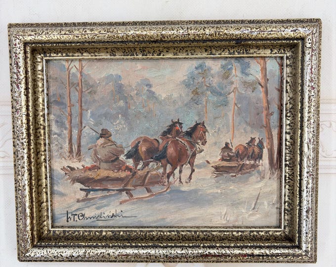 Antique Winter Landscape – Eastern Borderlands – Oil Painting on Wood - Chmielinski Art