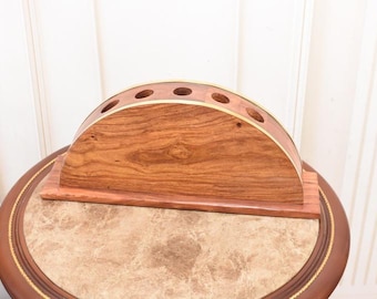 Solid Oak Wood Cane Umbrella Stand – Brass Mounted Vintage Hallway Decor