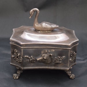 Antique Silver Sugar Box - Hunting Sugar Bowl Swan - Imperial Russia Silver 84 - Tsar Silver - Collector Item - Unique Gift Home Decor
