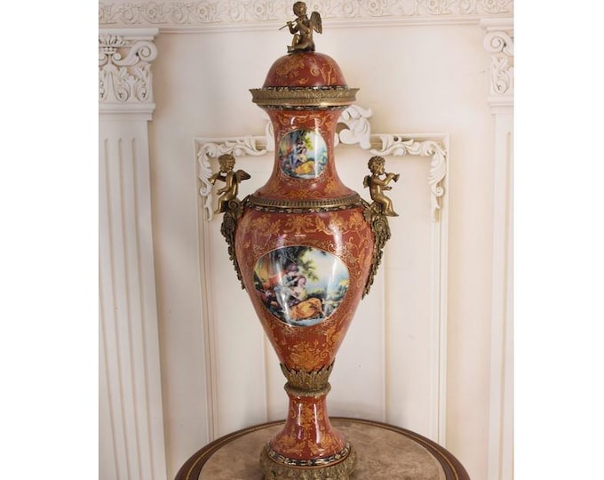 Vintage French Gilded Amphora Vase – Angel Decor Centerpiece