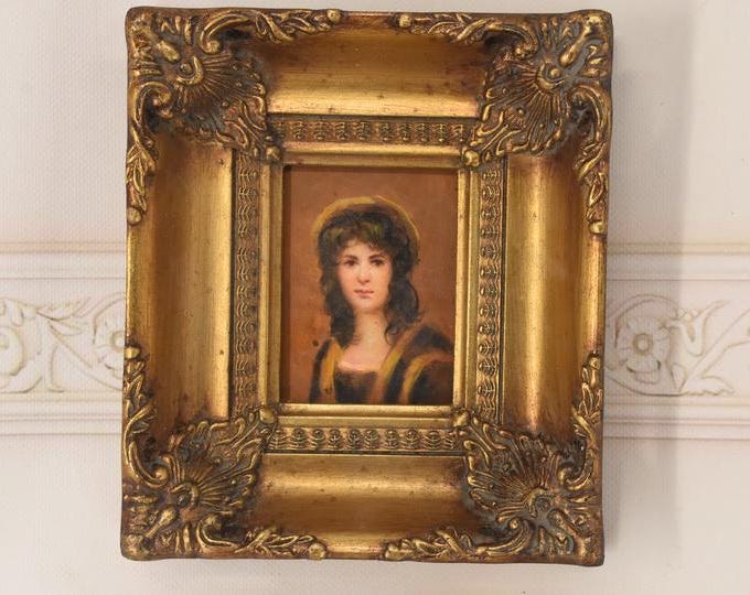 French Aristocrat Portrait Painting: Old Oil on Wood with Golden Frame