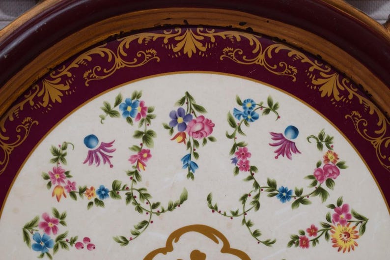 Vintage Painting on Porcelain Gold Frame Flowers Painting Wall Decor