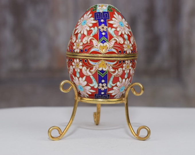 Wonderful Red Silver Sterling Egg - Handmade Enamel Egg - Luxurious Gilded Silver Collector Item - Home Decor - Gift Idea