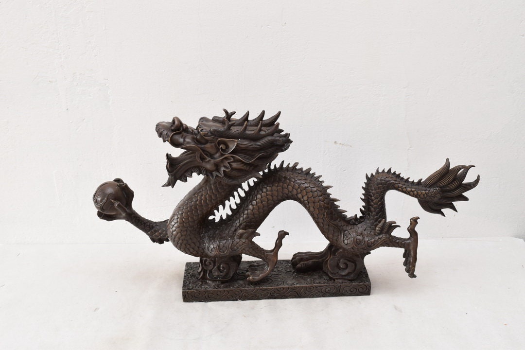 XXXLブロンズ製日本龍彫刻：大理石台座の東洋風置物 - Etsy 日本