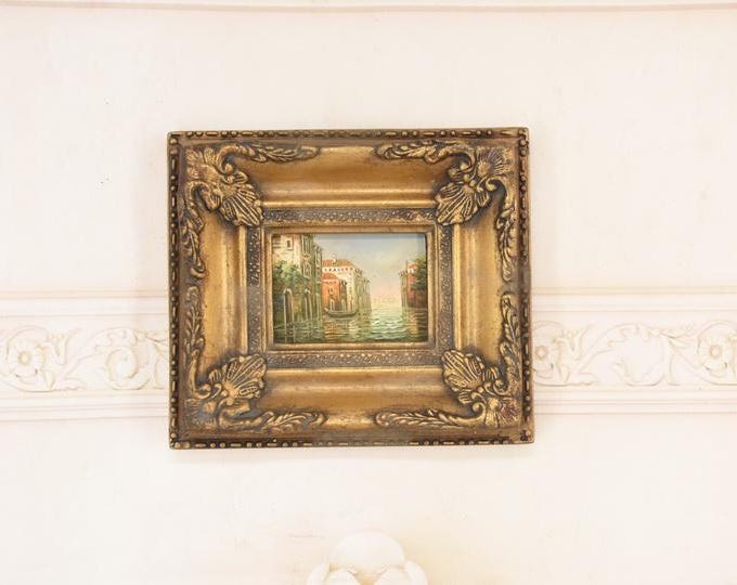 Venice Canal Painting – Italian Cityscape Art in Golden Frame