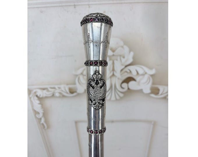 Imperial Russian All Elements Silver Walking Cane - Antique 84 Silver Hallmark - Vintage Royal Cane - Unique Collectors Piece