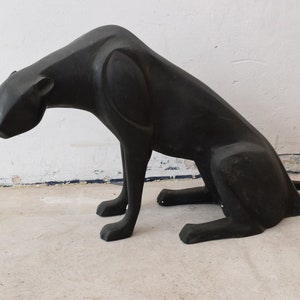 Escultura de bronze de puma muito grande - Patina verde sentada grande pantera - Estatueta modernista - Idéia de presente de animal de estátua -