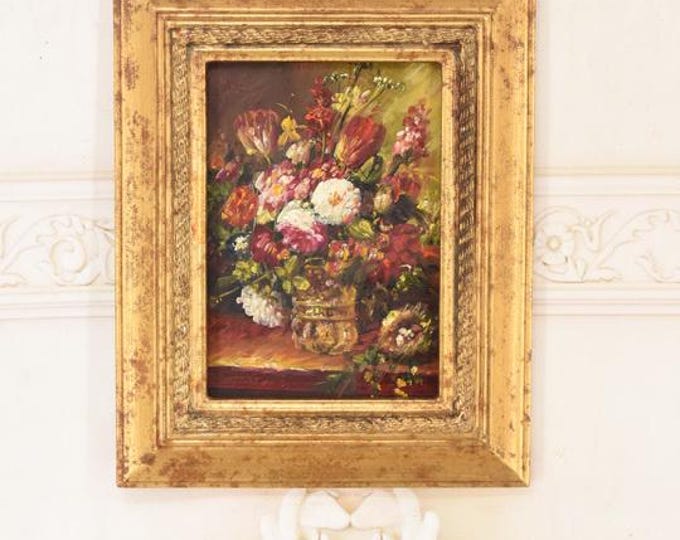 Vintage Floral Oil Painting – European Still Life Vase Art - Flowers Art