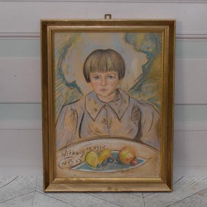 Pintura Antiga - Retrato Mulher Witkacy 1930 - Pintura Antiga em Caixa - Desenho Pastel Art Nouveau - Decoração para Casa - Decoração de Parede - Arte de Parede