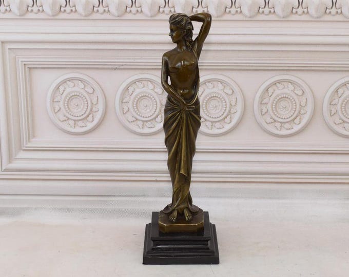 Female Woman in Dress - Art Nouveu Bronze Sculpture on Marble Base - Bronze Statue -  Premium Solid Bronze - Home Decor - Gift Idea