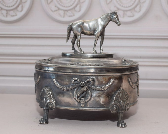 Large Antique Silver Sugar Box - Horse Sugar Bowl - Imperial Russia Sterling Silver 84 - Tsar Silver - Collector Item - Gift Idea