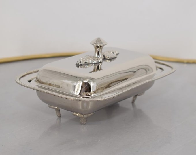 Silver-Plated Butter Dish with Glass Insert – Vintage Covered Butter Server – Elegant Tableware & Kitchen Decor