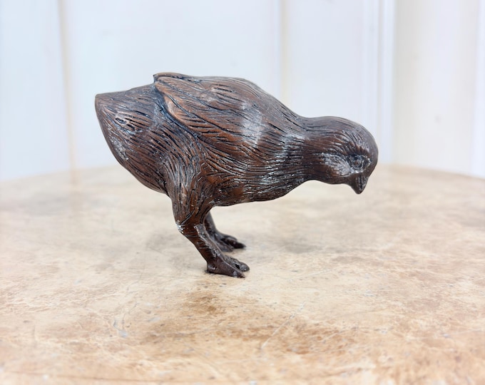 Mini Bronze Chick Figurine – Vintage Patina Farm Animal Sculpture