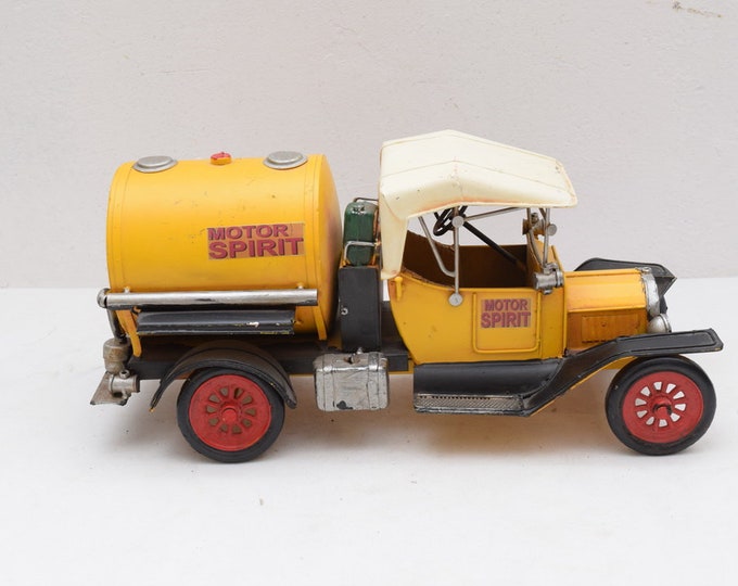 Motor Spirit Tank Cistern - Vintage Yelloe Car - Old Metal Model - Toy Auto - Gift Idea - Old School - Gift Idea - Home Decor