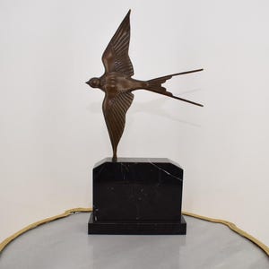 Elegant Bronze Swallow Bird Sculpture on Marble Base - French Vintage Figurine, Classic Home Decor  - Unique Gift Idea