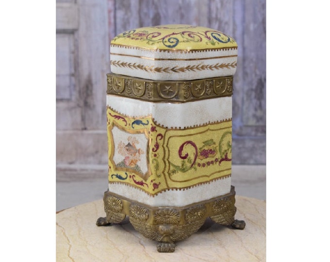 Box Porcelain - Gilded Painted Porcelain Casket - Floral Ornaments - Art Nouveau Box - Vintage Gift for Wedding - Home Decor
