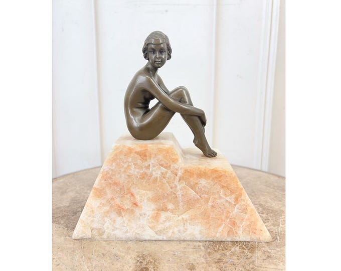 Signed Bronze Seated Woman Sculpture – Elegant Vintage Art Statue on Granite Base