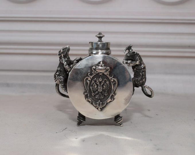 Silver Old Tsar Inkwell - Rats Instand Rare Silver - Russia Silver 84 - Imperial Russia - Luxury Office Decor - Amazing Gift Idea