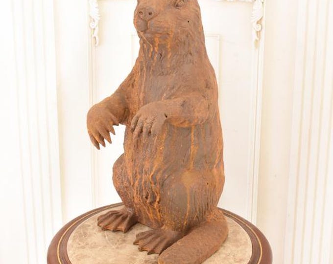 Large Cast Iron Beaver Statue: Rustic Home & Garden Decor