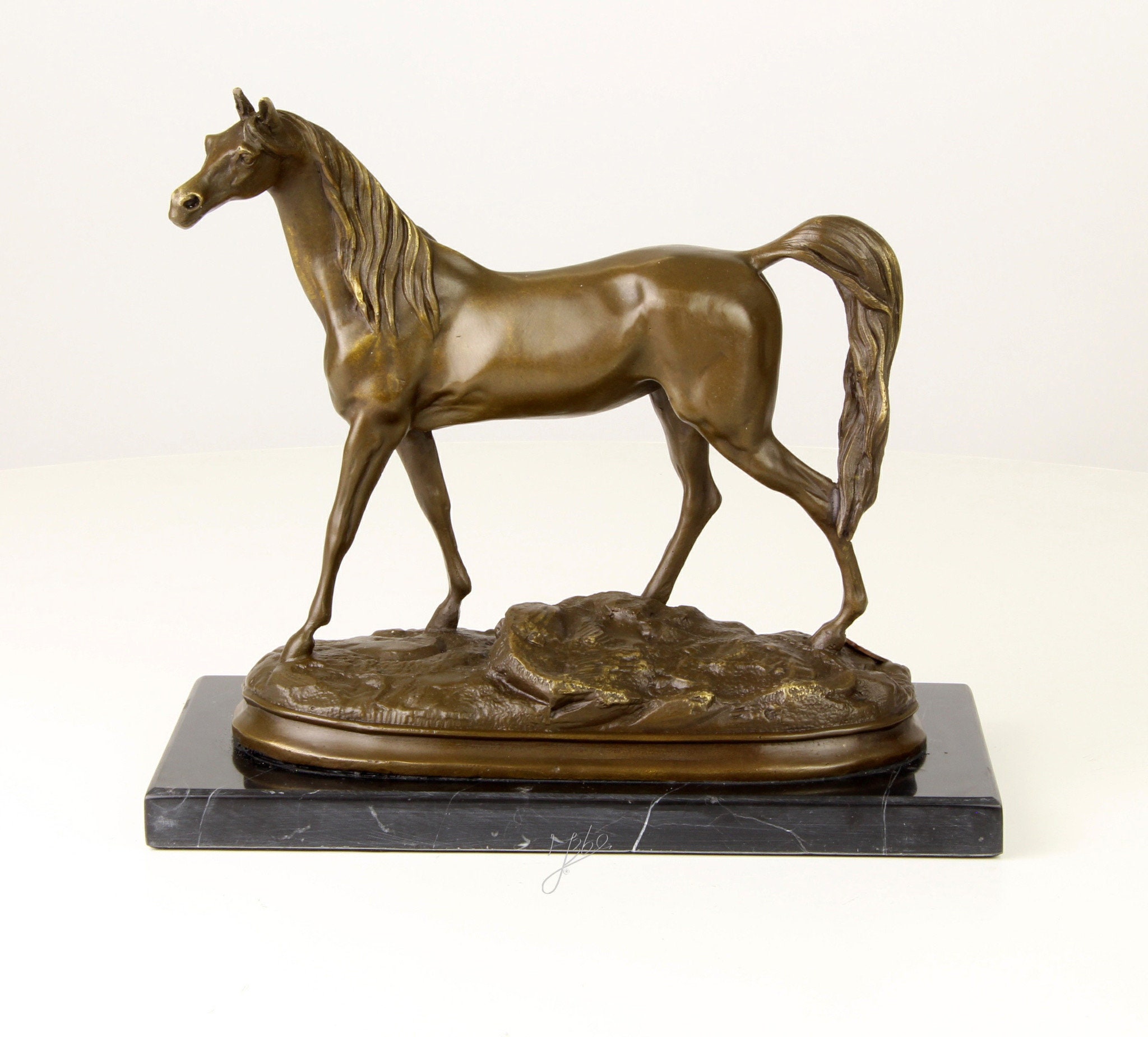 Bronze Figurine Horse Sculpture Arabian Horse on Marble Base