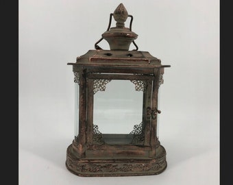 Beautifully Metal Lantern - Candle Lamp - Decorated Lantern with Glass Windows - Luxury Gift for Home and Garden