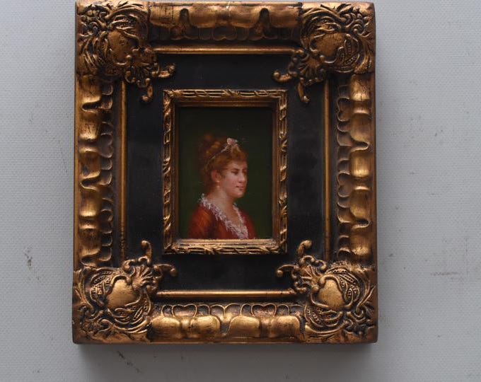 French Aristocrat Portrait Painting: Old Oil on Wood with Golden Frame